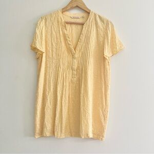 Soft Surroundings Yellow Eyelet Peasant Style Blouse w Front Pleats Lined Medium